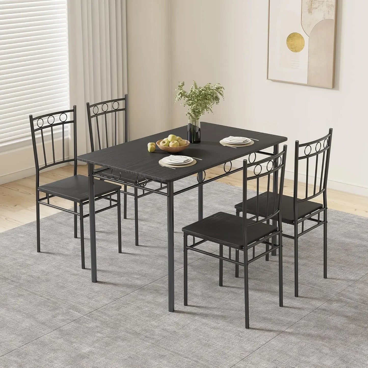 5-Piece Kitchen Table and Chairs, Rectangular Dining Room Table