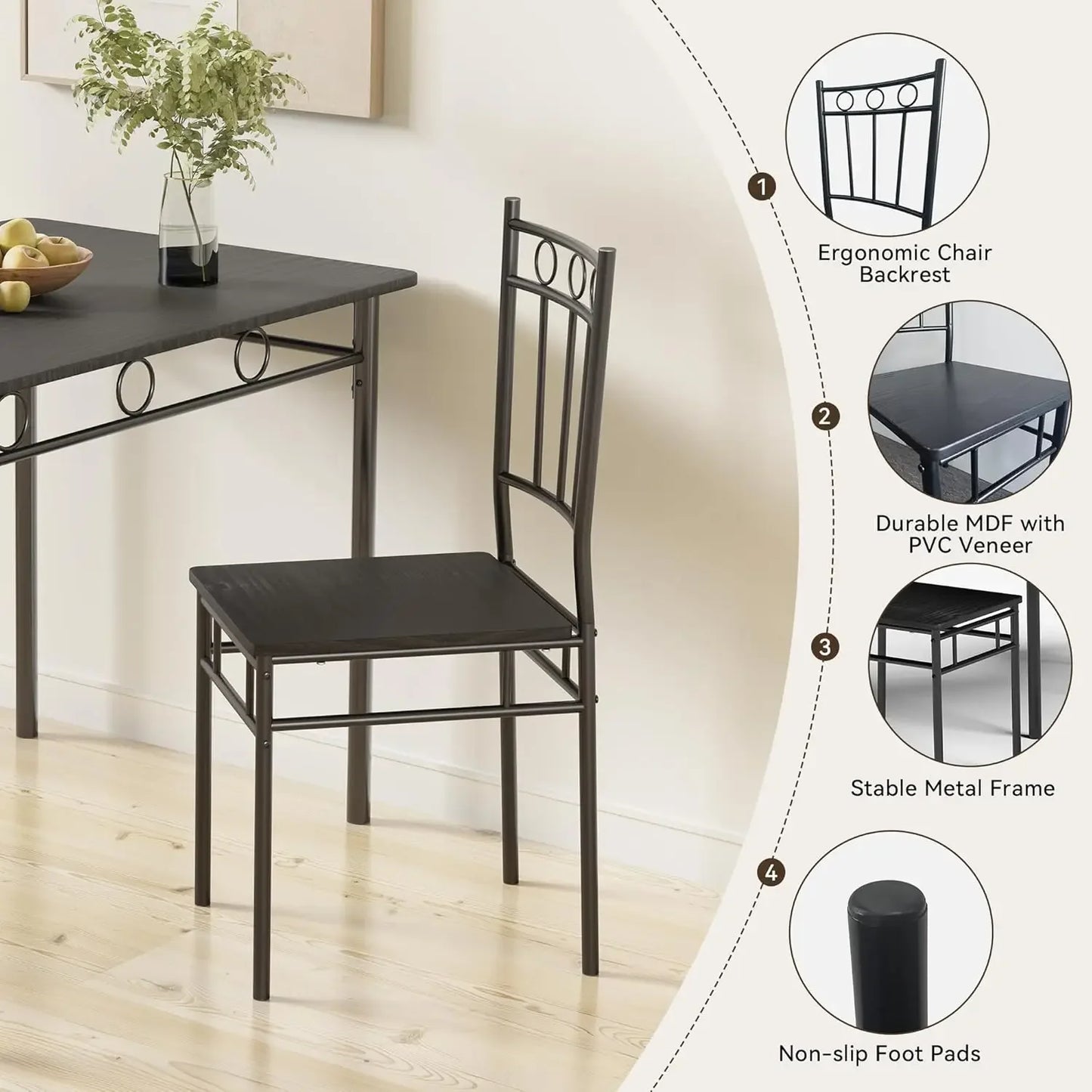 5-Piece Kitchen Table and Chairs, Rectangular Dining Room Table