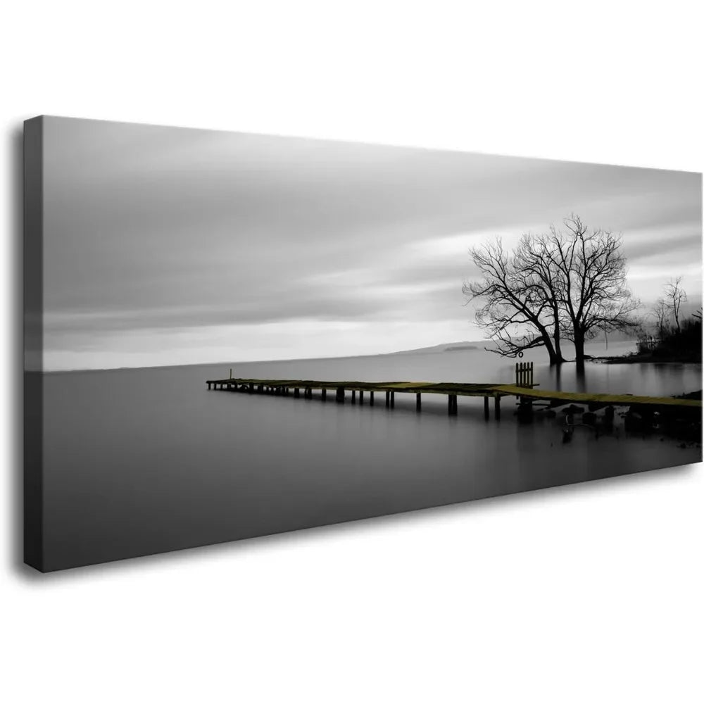 Wall Art Black and White Lake Trees