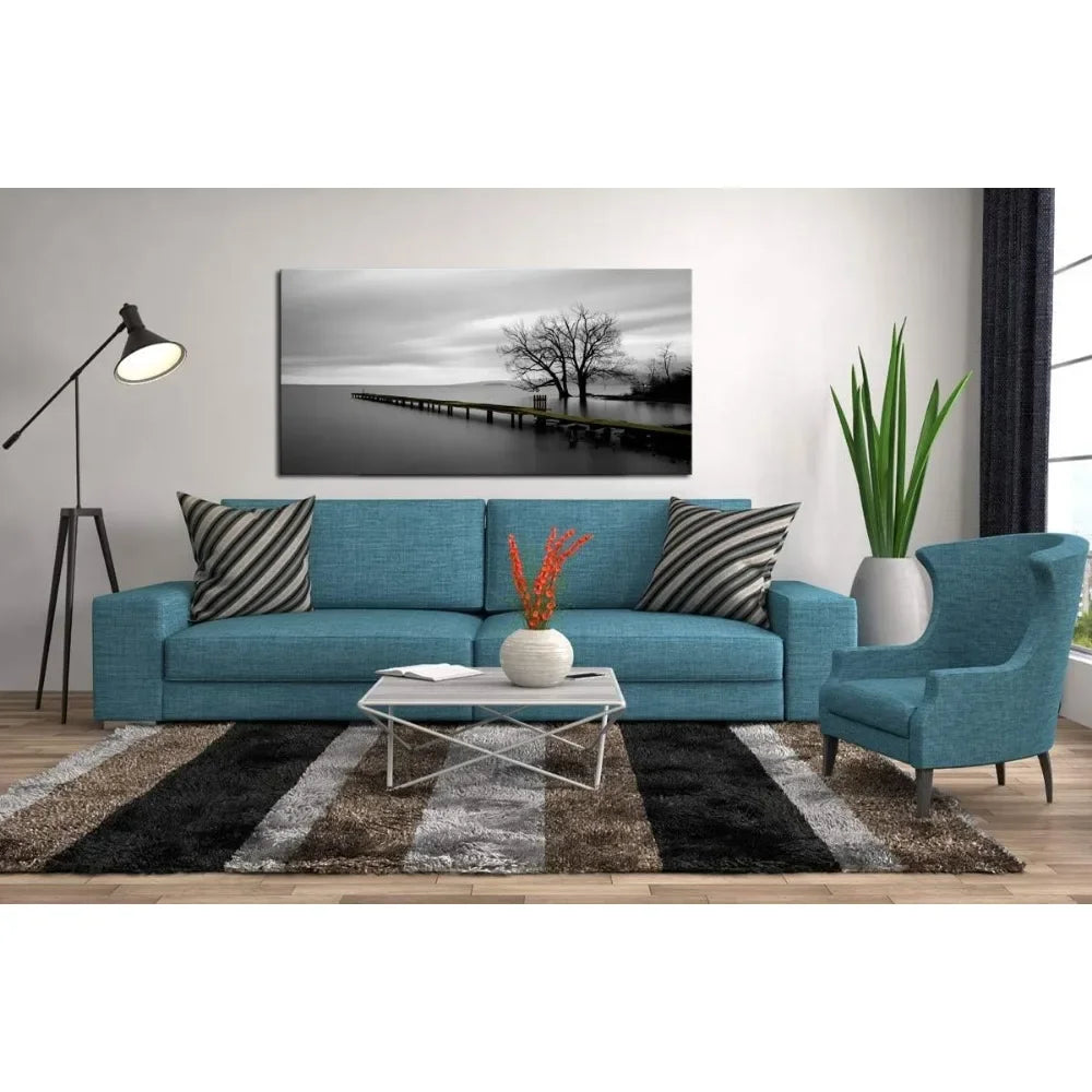 Wall Art Black and White Lake Trees