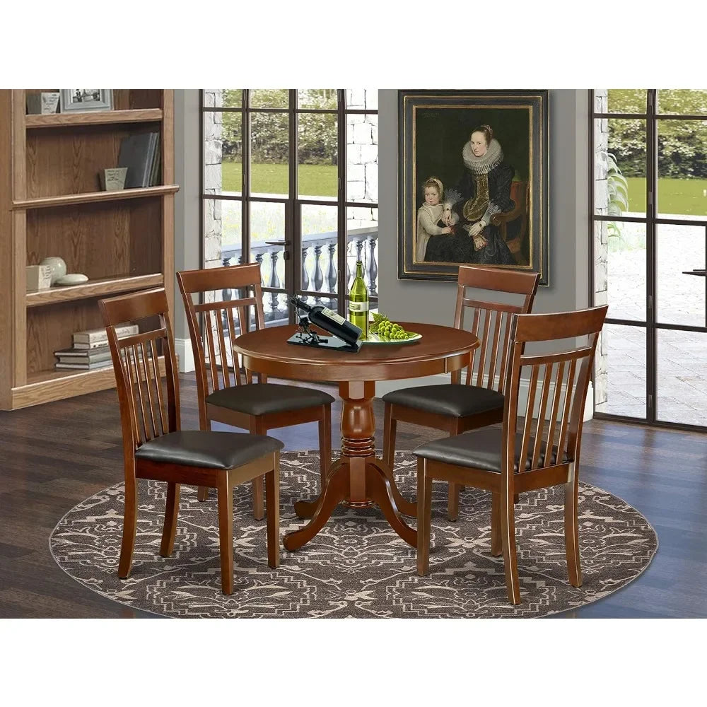 5 Piece Set for 4 Includes A Round Kitchen Table Pedestal and 4 Faux Leather Dining Room Chairs,