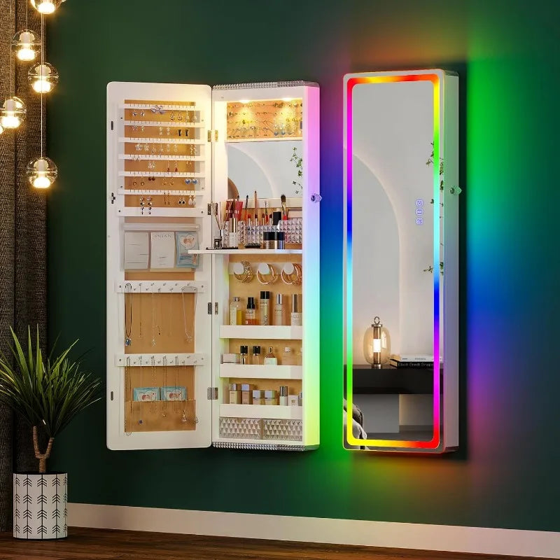 LED Mirror Jewelry Cabinet with  Jewelry Organizer with Full-Length