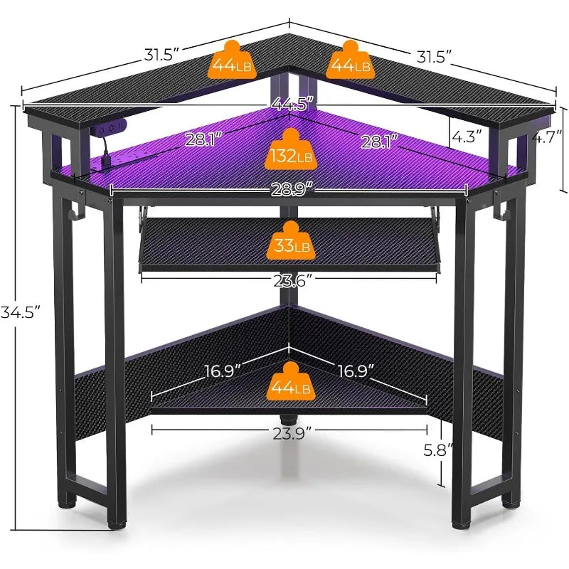 44.5" W x 34.5" H Small Carbon Fiber Computer Desk with Power Outlets,