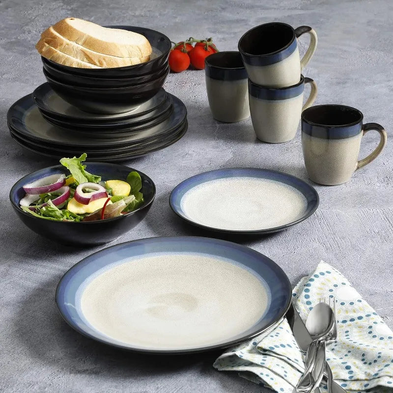 Round Reactive Glaze Stoneware Dinnerware Set, Service for 4