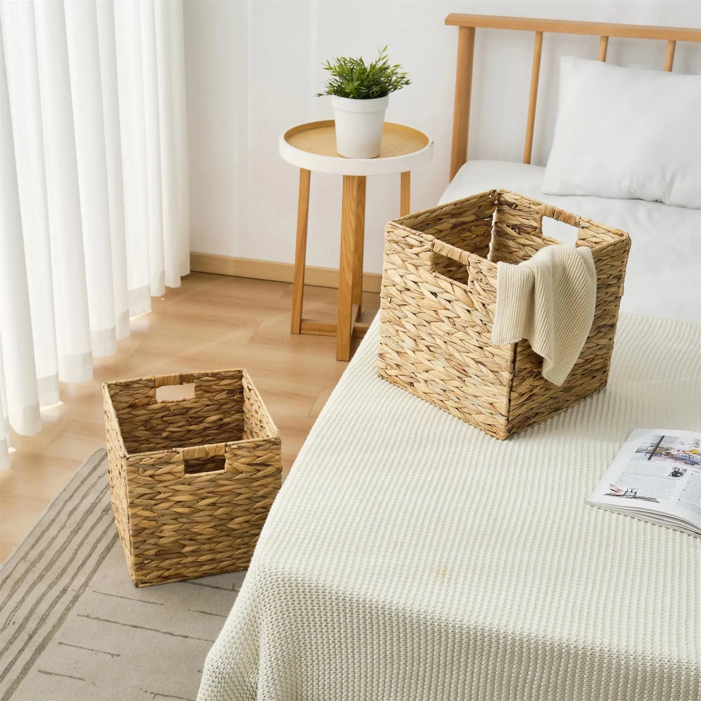 Foldable Handwoven Water Hyacinth Storage Baskets,