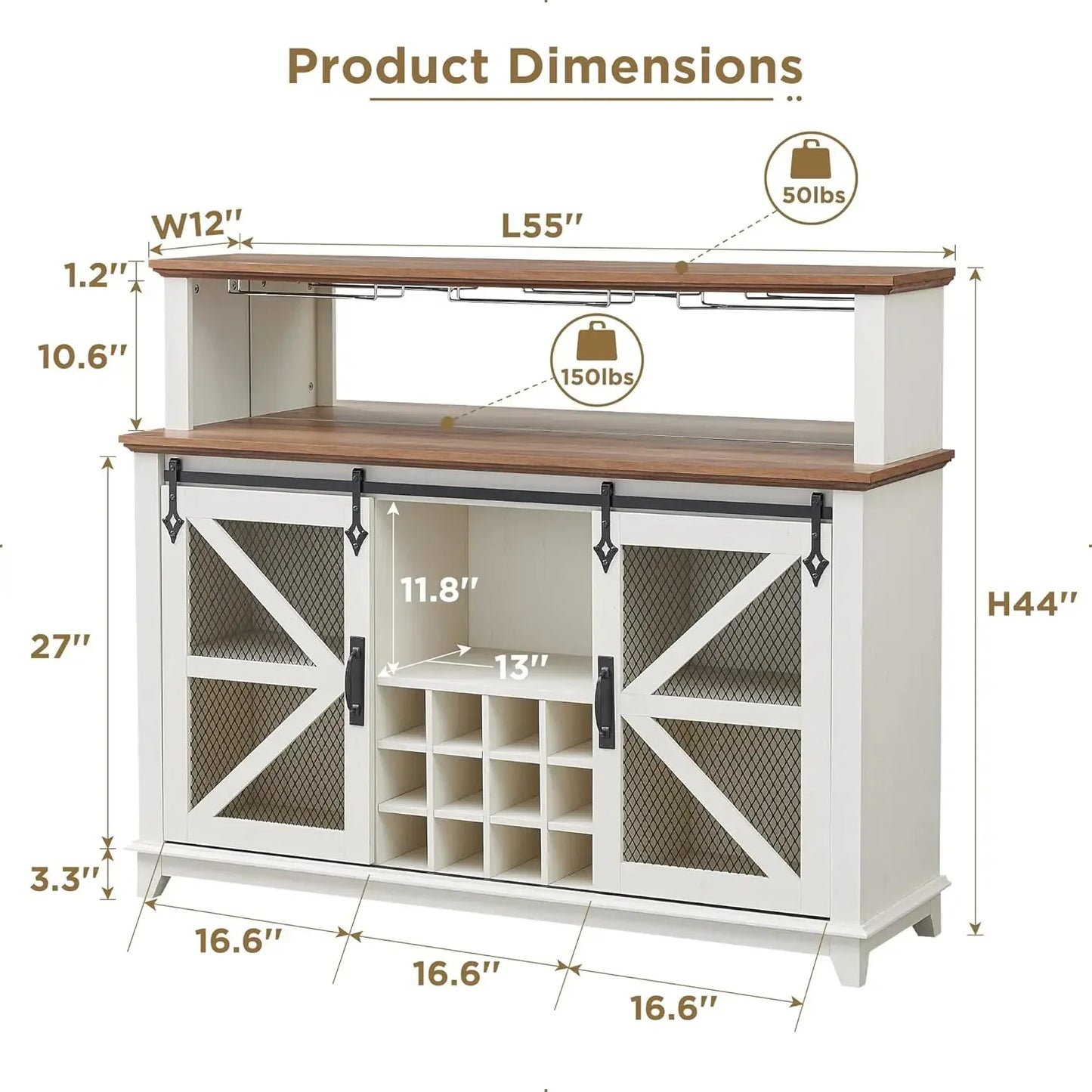 Farmhouse Coffee Bar Cabinet with LED Lights,