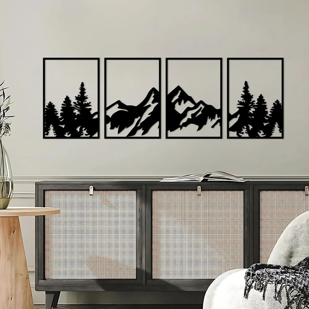 4 Pcs Metal Mountain Rivers Decorative Painting