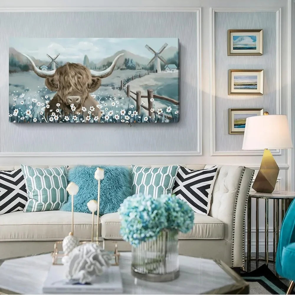 Decorative Paintings Large Highland Cattle Wall Art