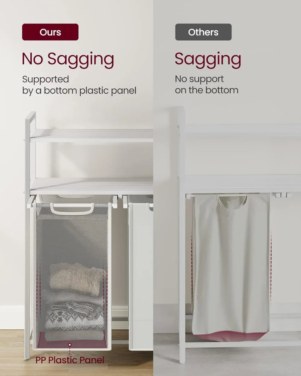 Laundry Basket  with 2 Pull-Out and Removable Bags