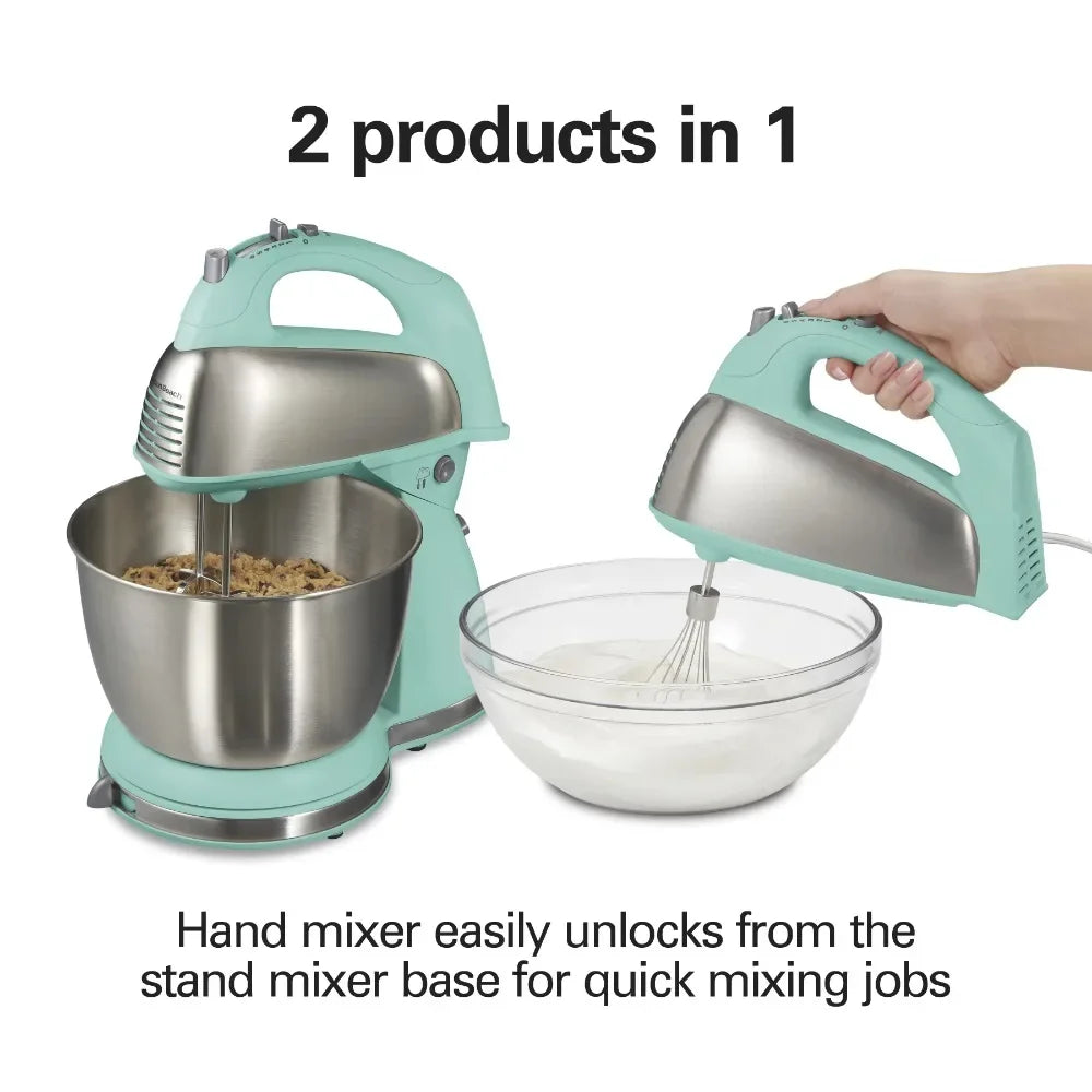 Hand Mixer, 4 Quart Stainless Steel Bowl, 6 Speeds with Quick Burst