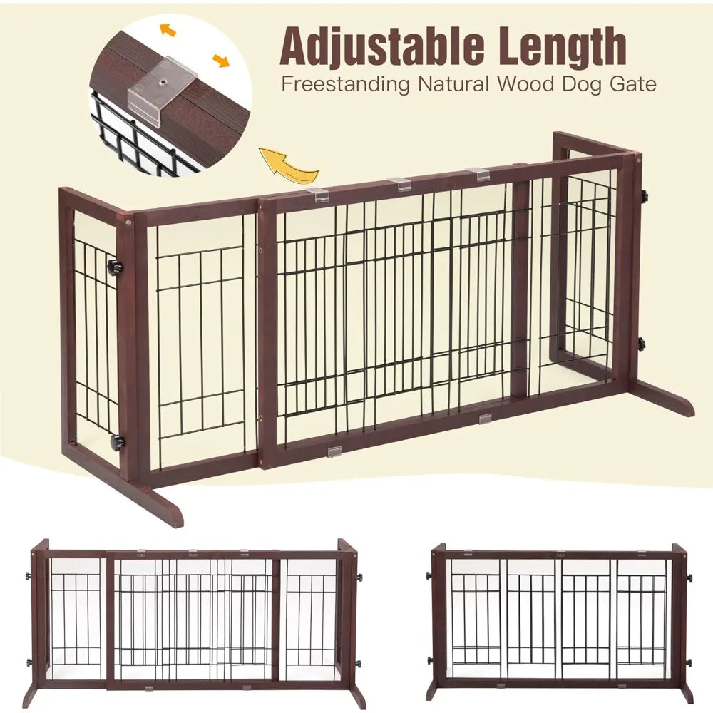 Extra Wide, Free Standing Pet Gates for Doorway, Stairs, Wooden