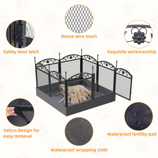 8 Panels Metal Dog Playpen with Gate Foldable Pet   Fence Cage Kennnels