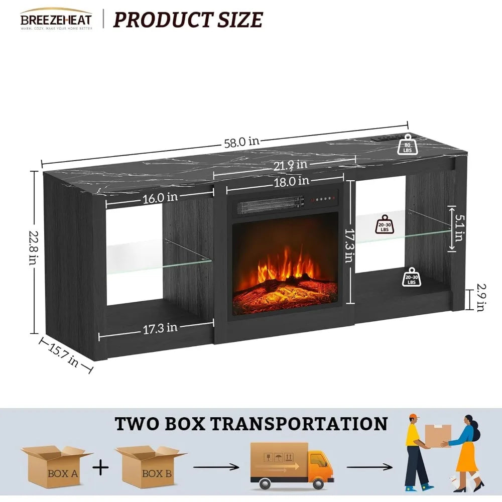 58 inch TV Stand with 18" Fireplace Inserts