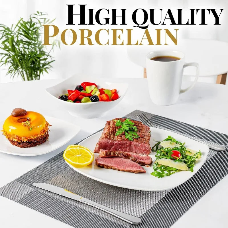 Premium Quality Porcelain Dishes Set - Dishwasher Safe, Microwave Safe Plates and Bowls