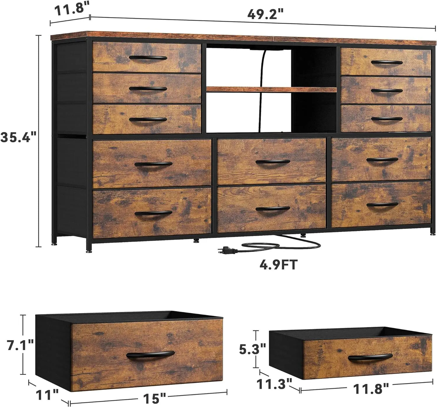 TV Stand Dresser for Bedroom with Power Outlet & LED Lights