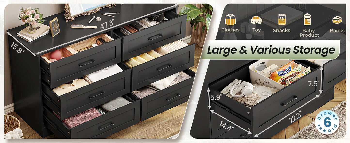 6 Drawers Dresser Modern Large Capacity Storage Cabinet with Deep Drawers,