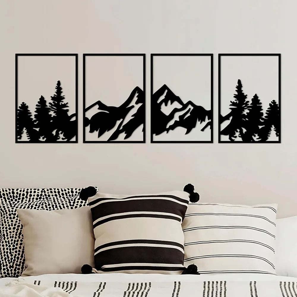 4 Pcs Metal Mountain Rivers Decorative Painting