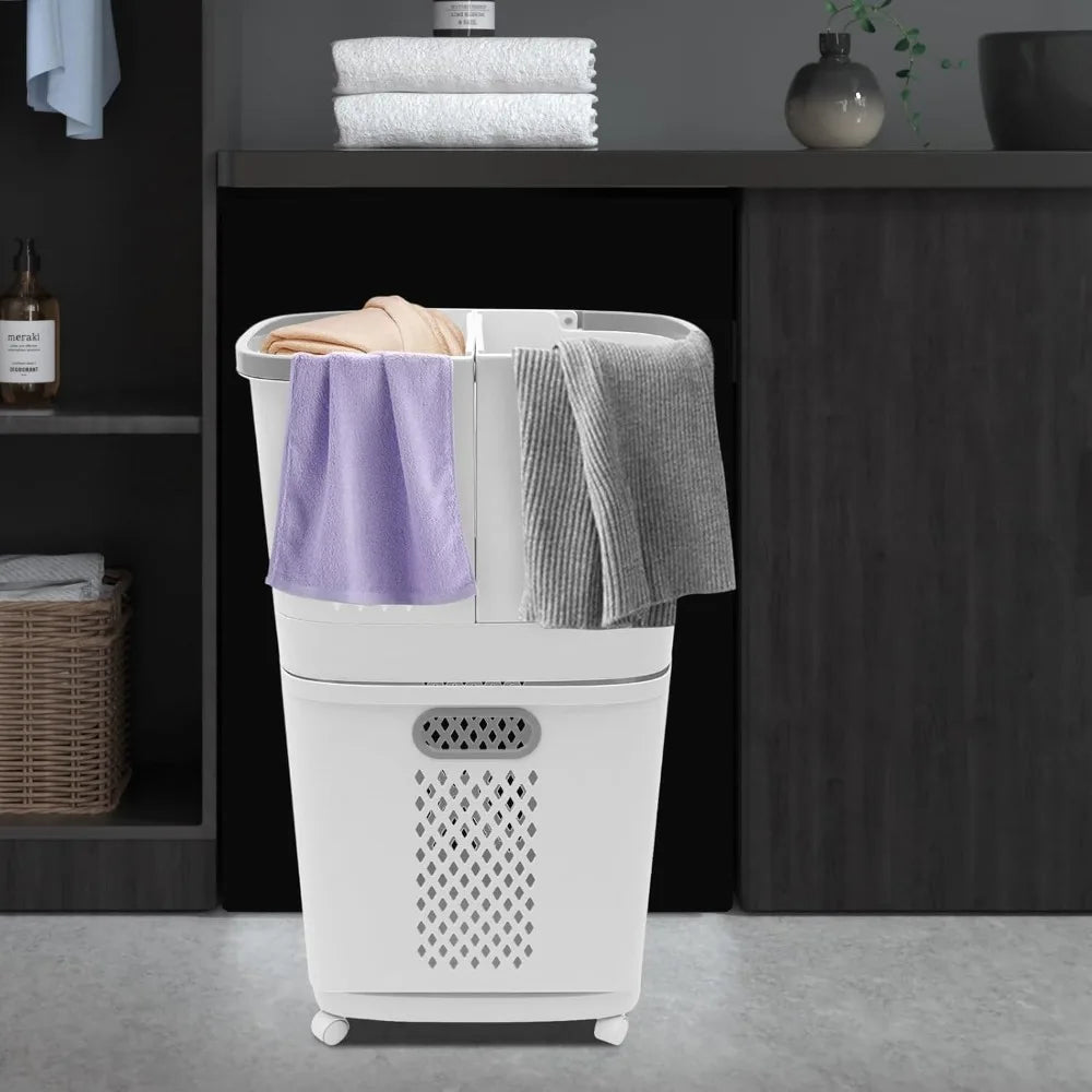 Laundry Basket Movable Household Bathroom Rolling Cart