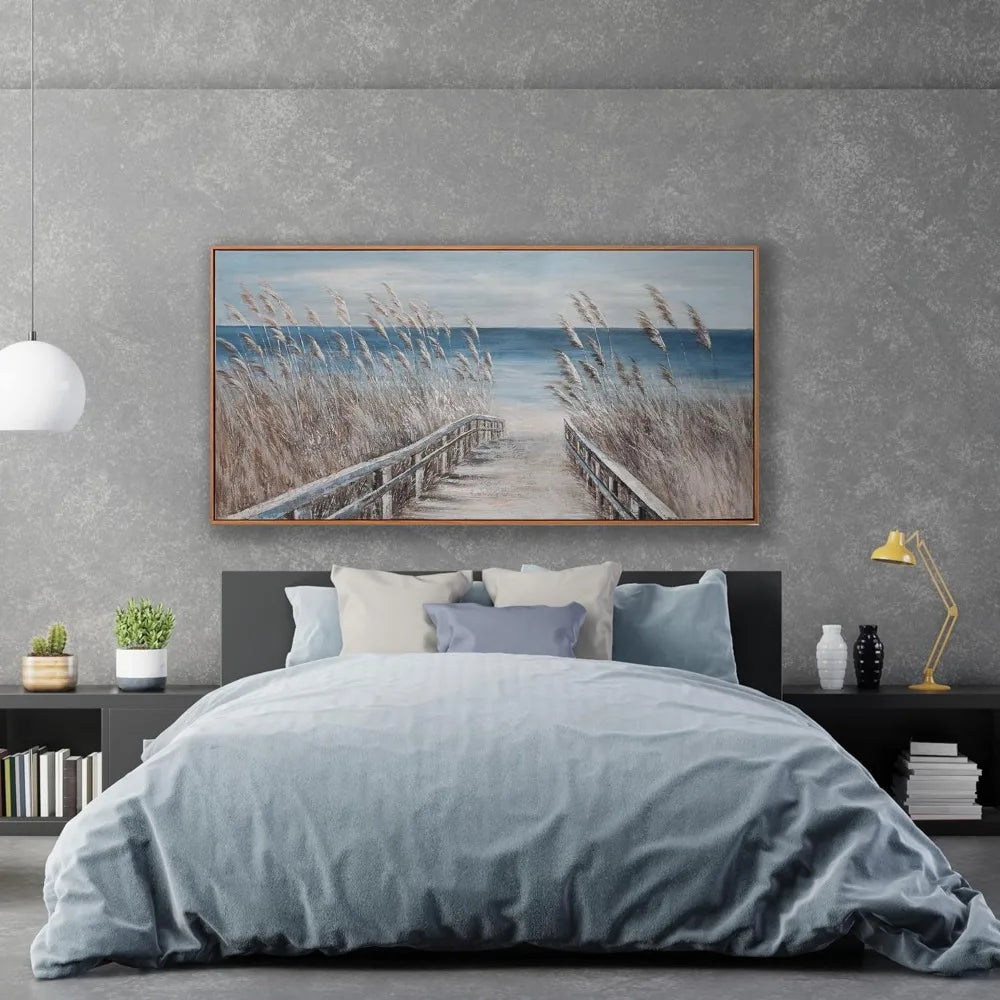 Wall Canvas Painting Reed And Blue Coast Landscape