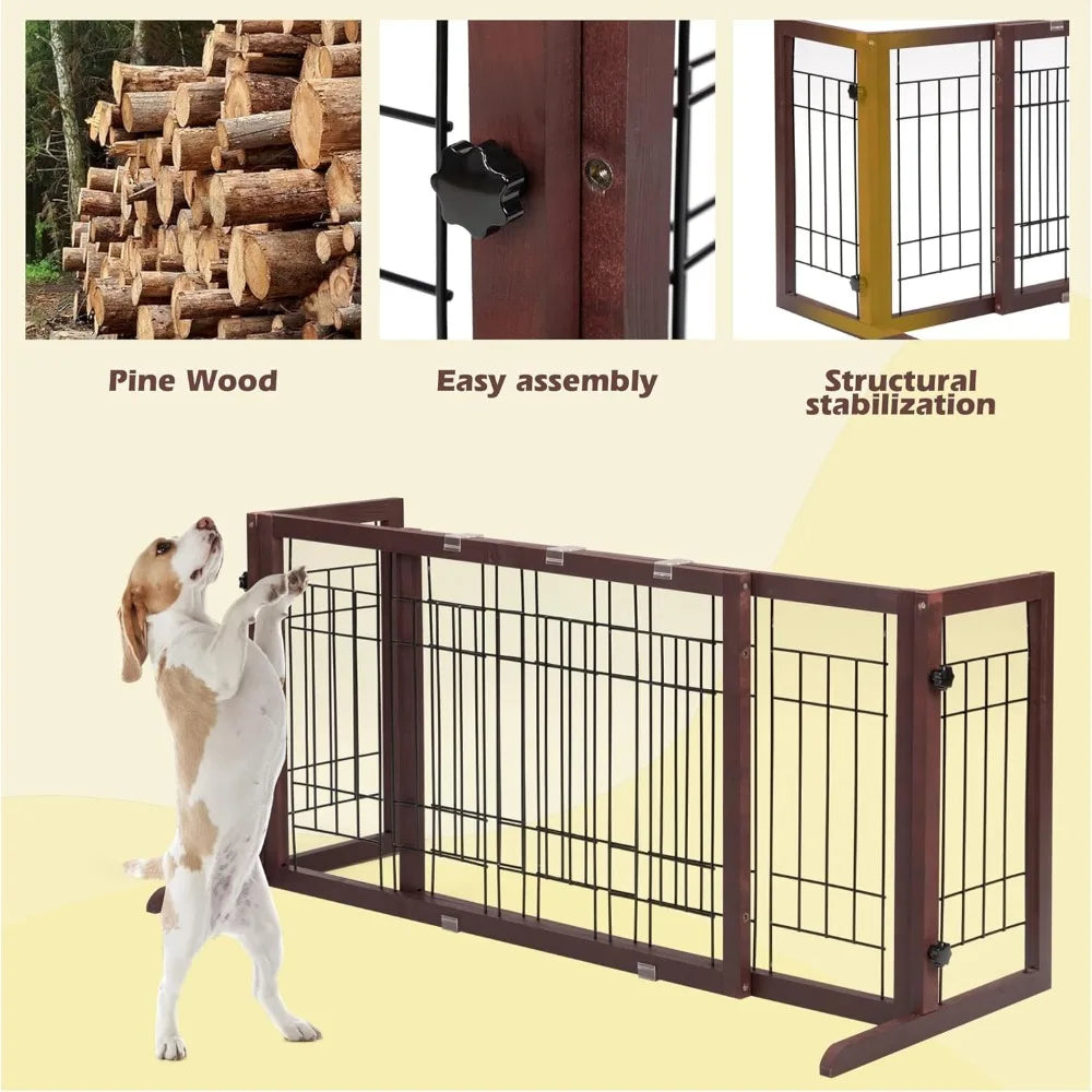 Extra Wide, Free Standing Pet Gates for Doorway, Stairs, Wooden