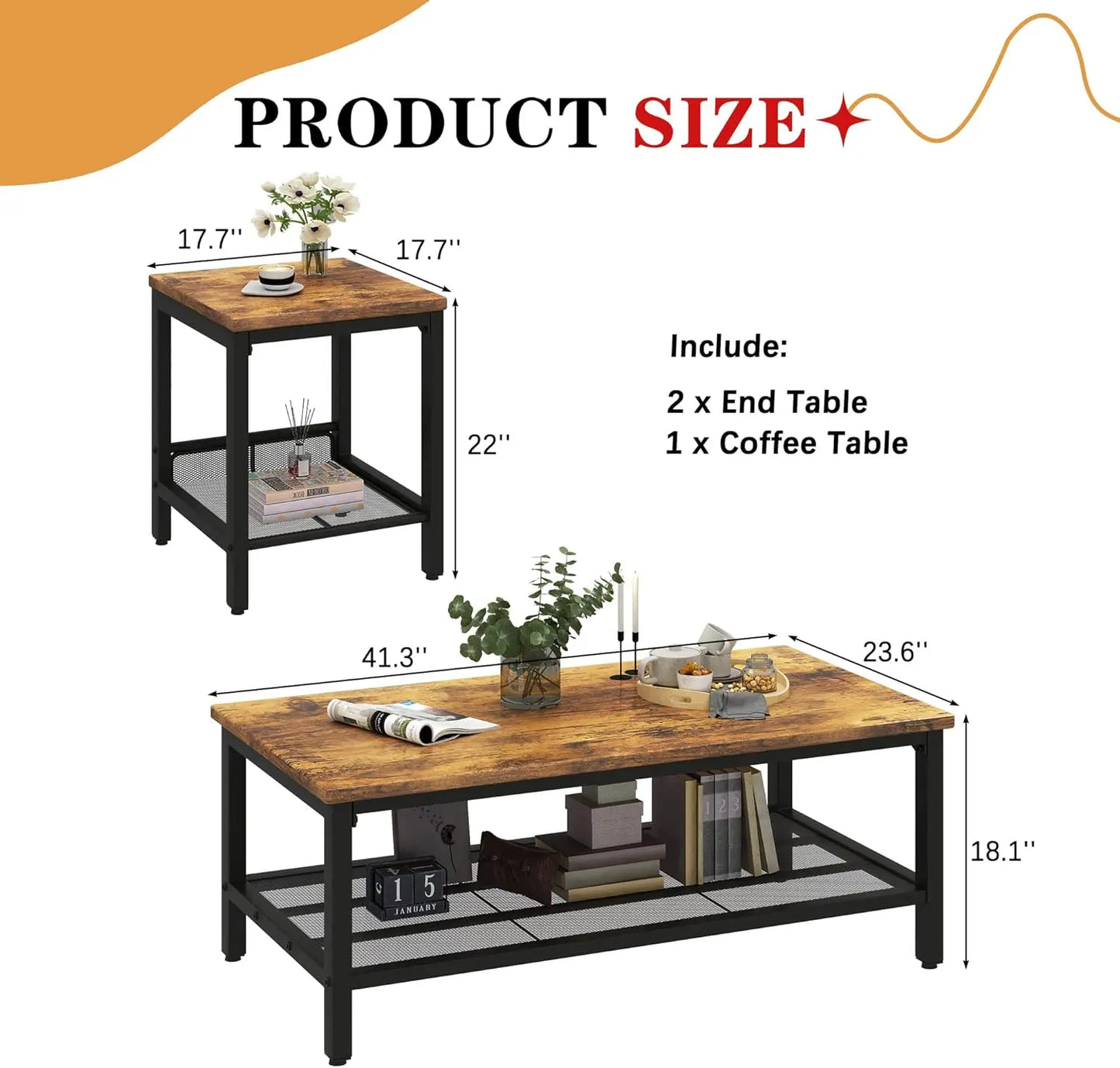 3 Pieces Coffee Table Set