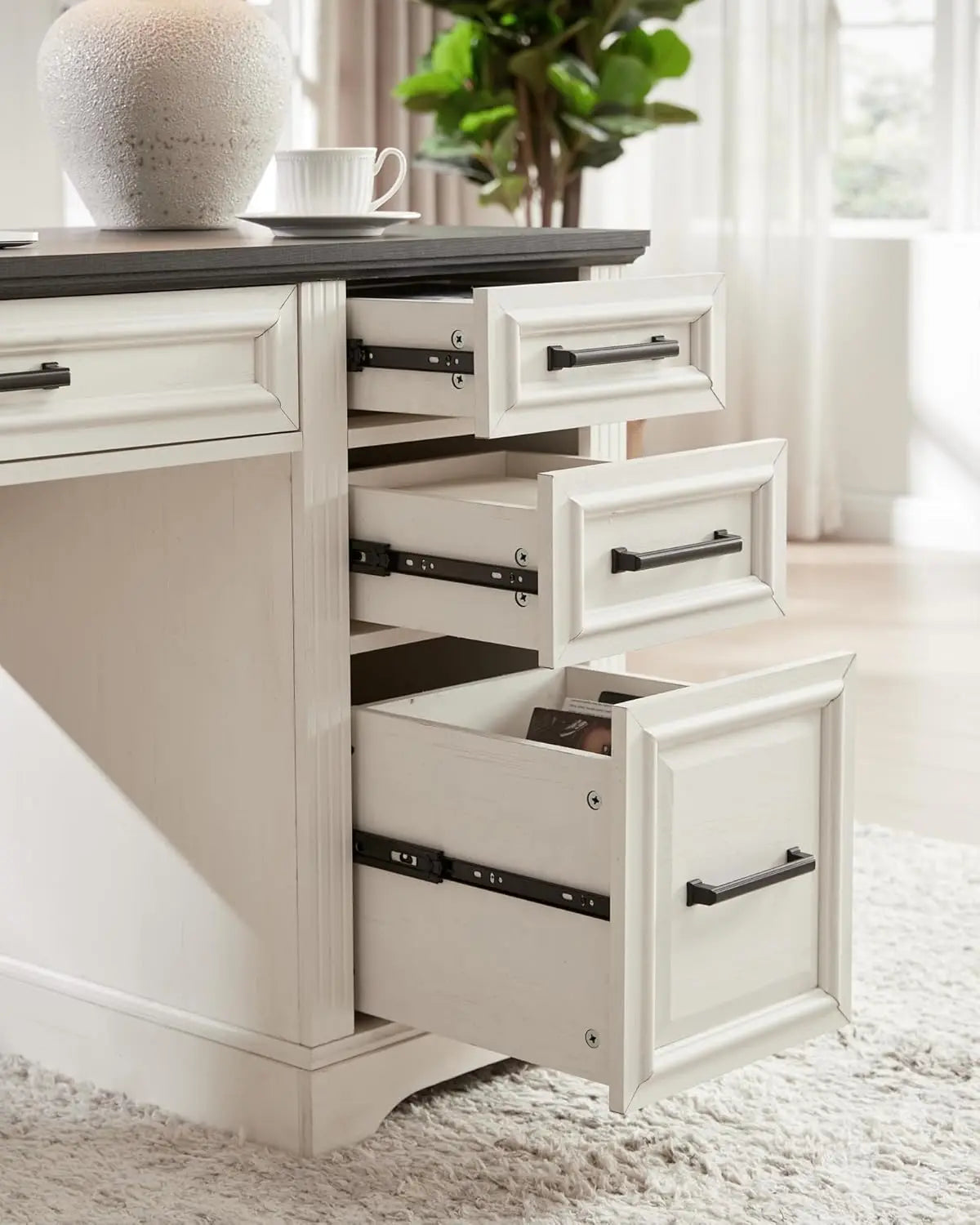 Computer Desk with Drawers and Cabinet