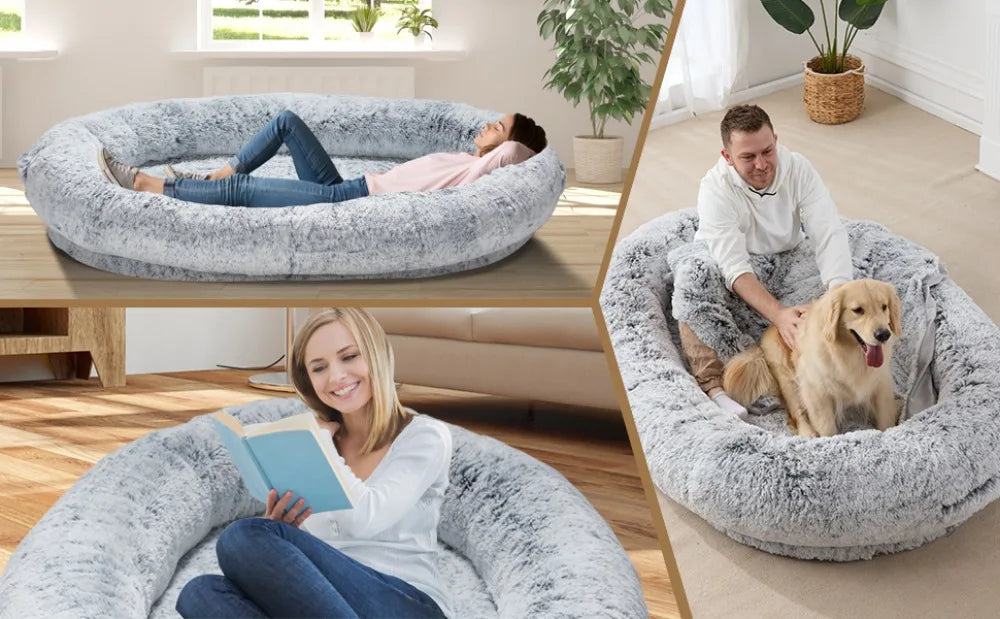 Large Human Dog Bed Bean bag with Blanket for People, Families, Pets,