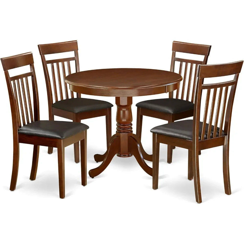 5 Piece Set for 4 Includes A Round Kitchen Table Pedestal and 4 Faux Leather Dining Room Chairs,