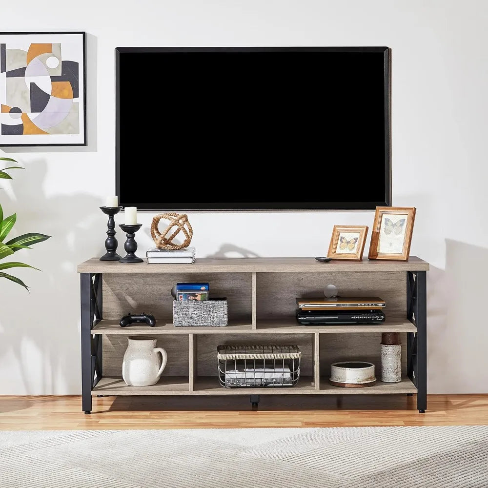 Gray TV Stand with 5 Storage Compartments,