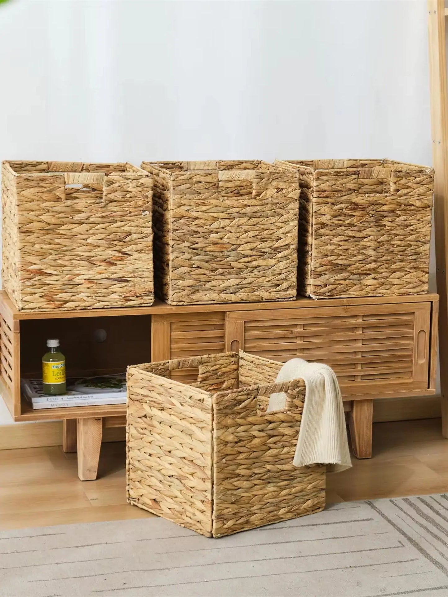 Foldable Handwoven Water Hyacinth Storage Baskets,