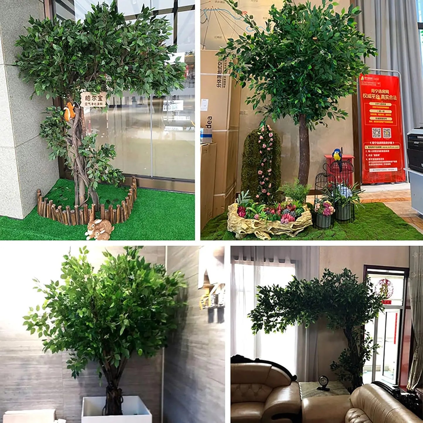 Fake Banyan Tree Large Simulated Tree Artificial Green Plant With Real Wood Trunk Interior Outdoor Hotel Shopping Mall Floor