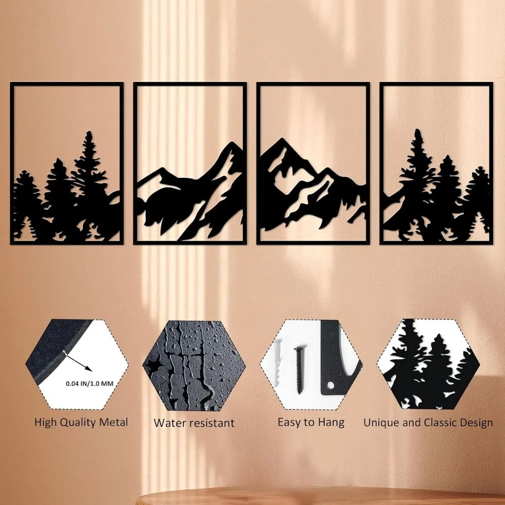 4 Pcs Metal Mountain Rivers Decorative Painting