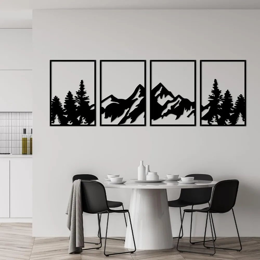 4 Pcs Metal Mountain Rivers Decorative Painting