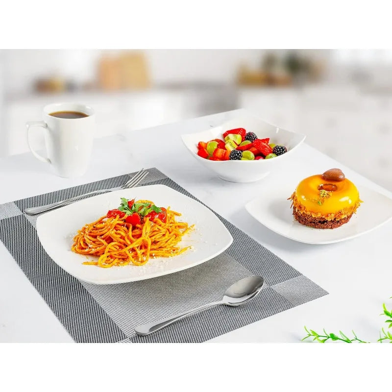 Premium Quality Porcelain Dishes Set - Dishwasher Safe, Microwave Safe Plates and Bowls