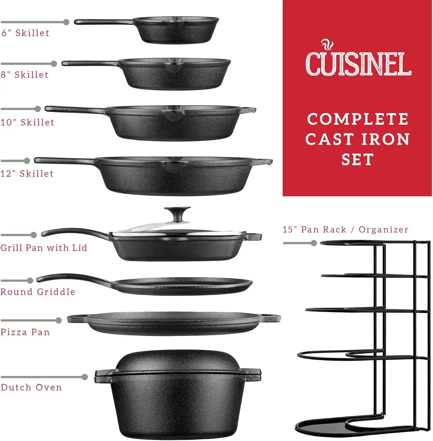 Cast Iron Cookware 17Piece Set - Pre-Seasoned Skillet