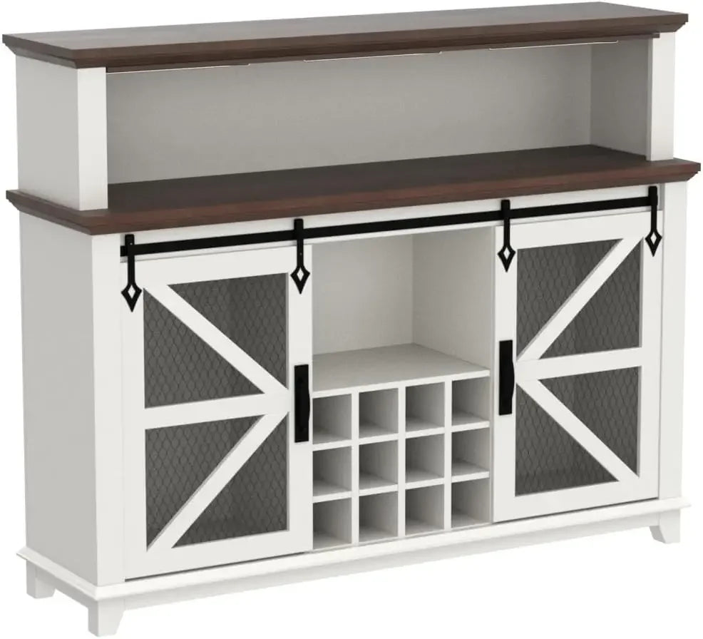 Farmhouse Coffee Bar Cabinet with LED Lights,