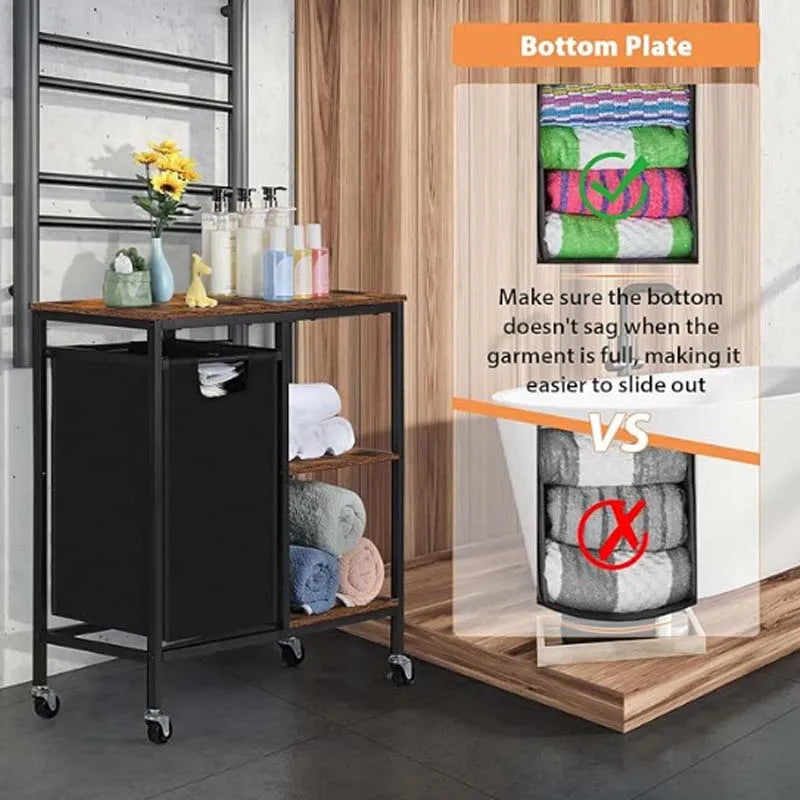 Laundry Hamper with Wooden Side Shelf,