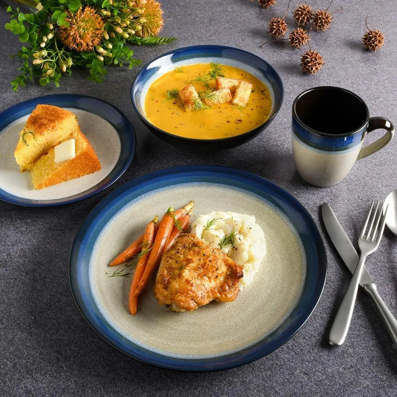 Round Reactive Glaze Stoneware Dinnerware Set, Service for 4