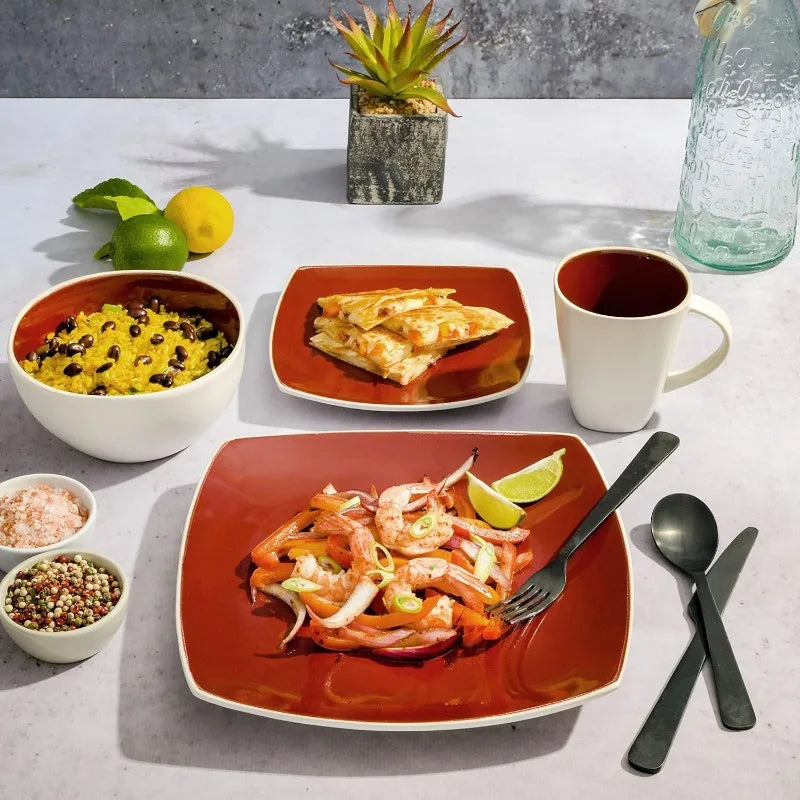 Reactive Glaze Stoneware Dinnerware Set, Dishwasher and Microwave Safe,