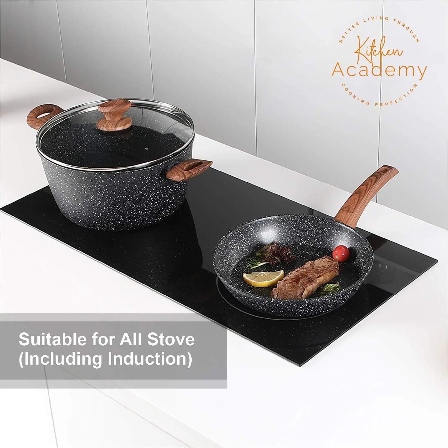 Cookware & Bakeware Set - 30 Piece Black Granite Cooking Pans Set