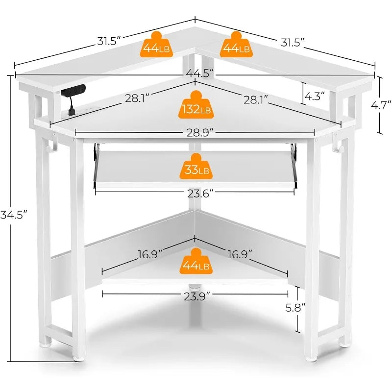 44.5" W x 34.5" H Small Carbon Fiber Computer Desk with Power Outlets,