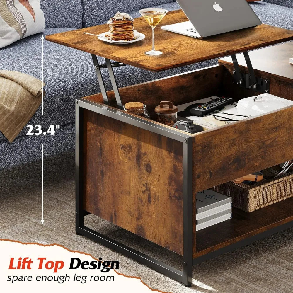 Lift Top Coffee Table with Hidden Compartment and Storage Cabinet,