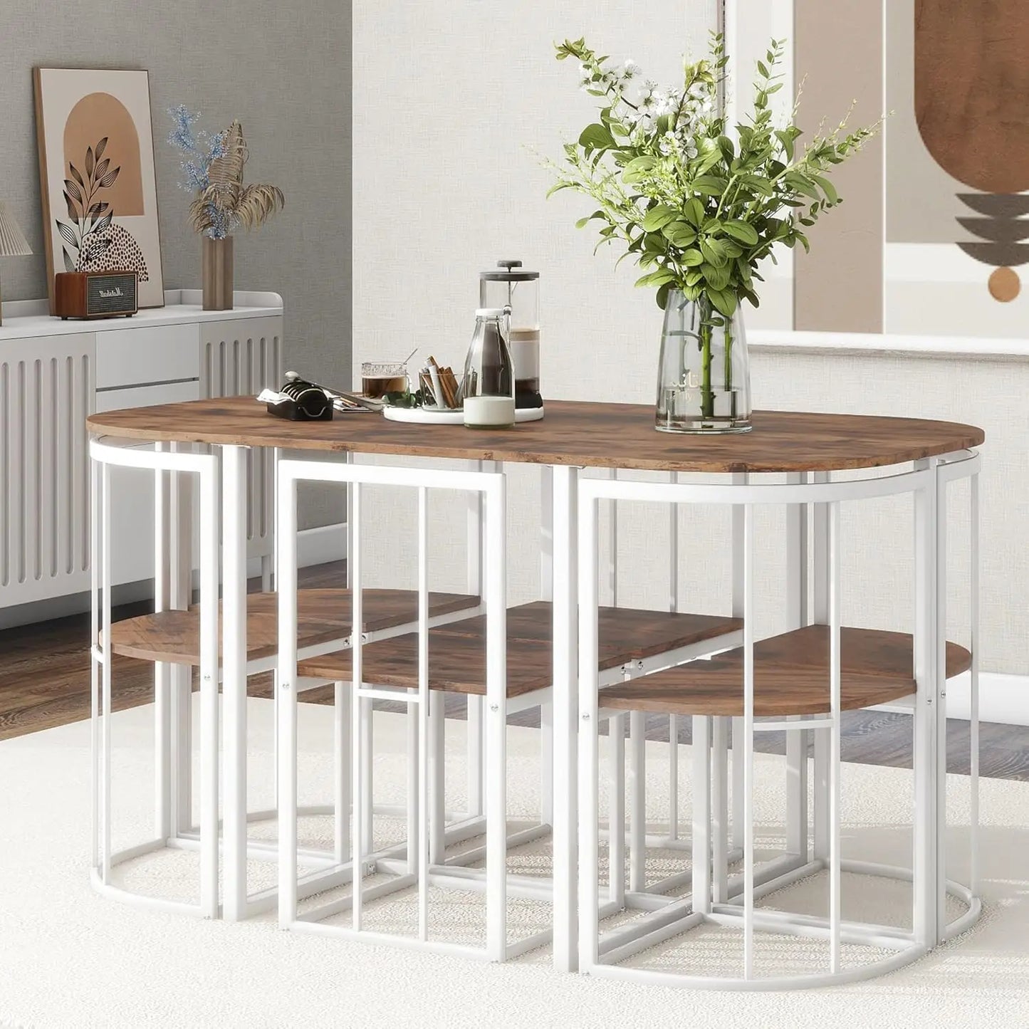 6-piece Metal Kitchen Table, Compact Breakfast Corner Table Set
