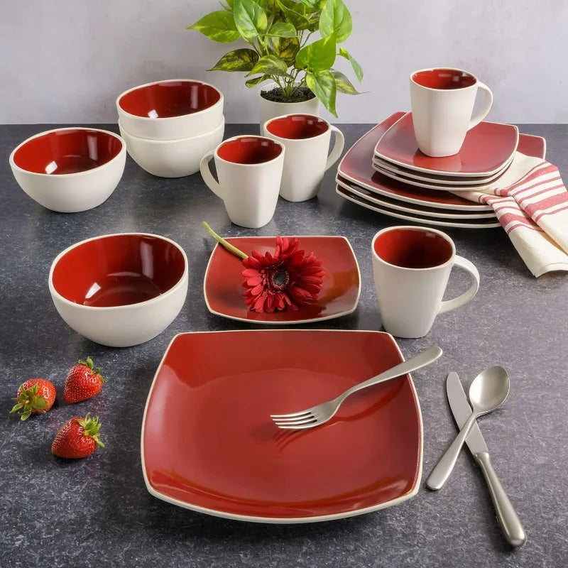 Reactive Glaze Stoneware Dinnerware Set, Dishwasher and Microwave Safe,