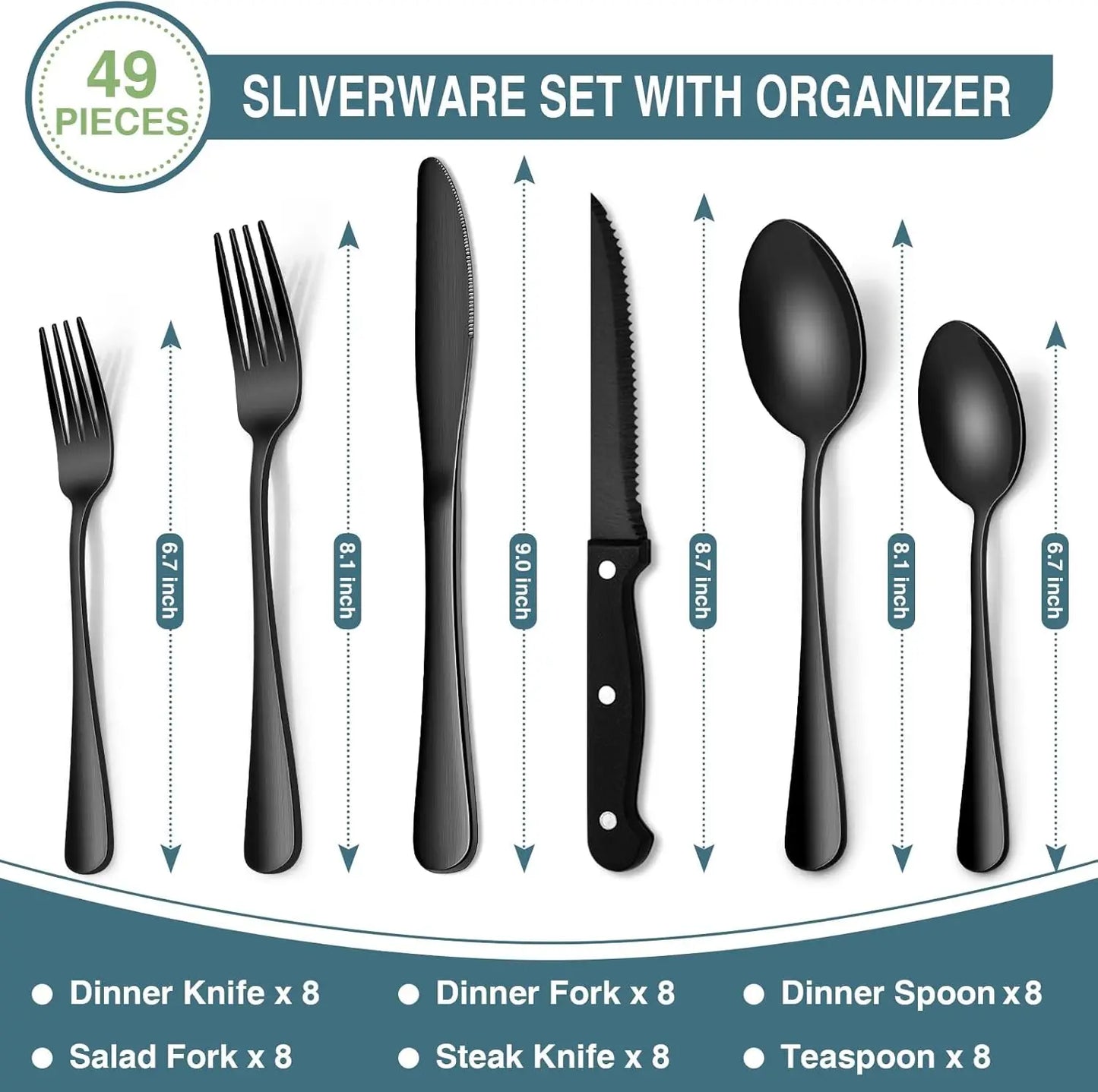 Black Silverware Set 49-Piece Flatware Set Stainless Steel Cutlery Set