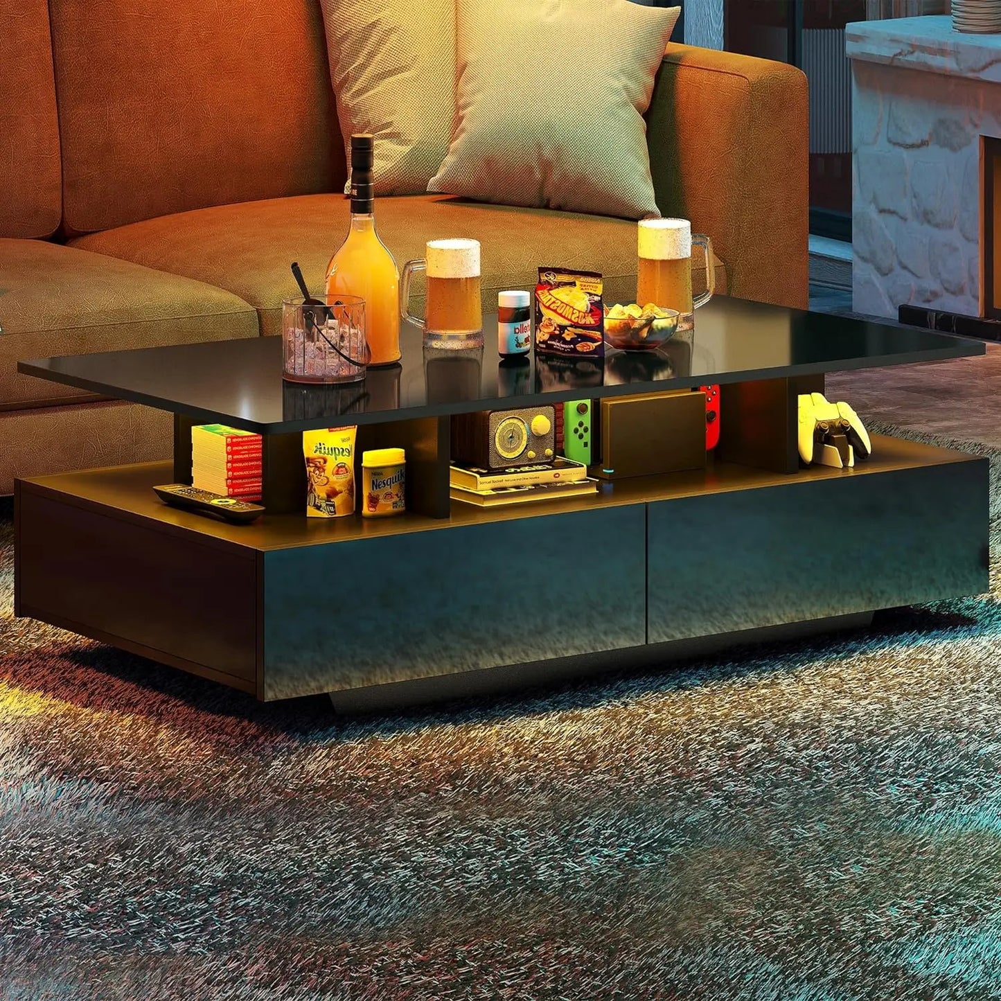 LED Coffee Table with Storage,