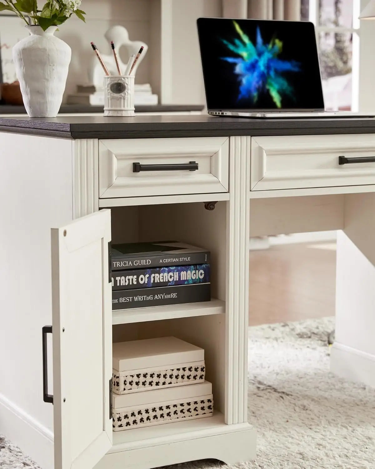 Computer Desk with Drawers and Cabinet