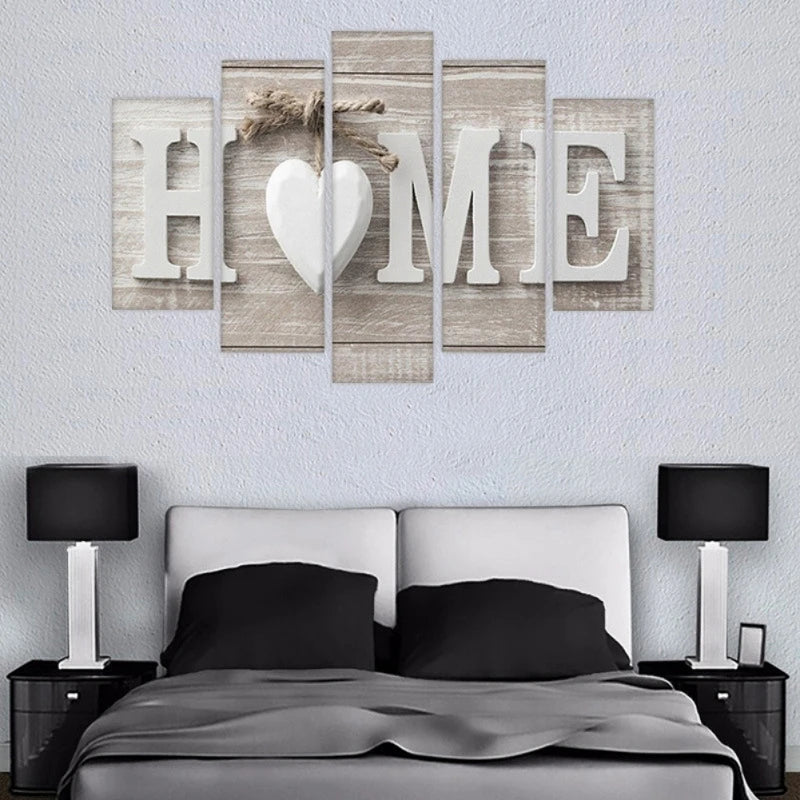 5 Piece HOME Sign Canvas Wall Art Painting Modern Decor