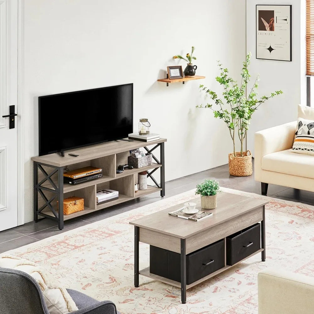 Gray TV Stand with 5 Storage Compartments,