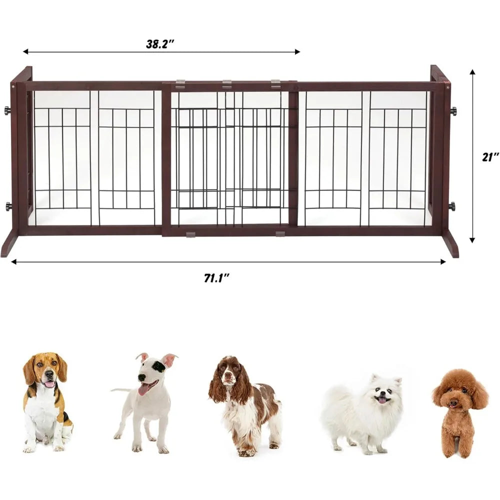 Extra Wide, Free Standing Pet Gates for Doorway, Stairs, Wooden